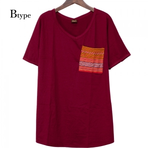 エスニック tシャツ カットソー モン族 刺繍 ポケット Vネックアジアンファッション エスニックファッション