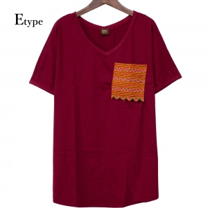 エスニック tシャツ カットソー モン族 刺繍 ポケット Vネックアジアンファッション エスニックファッション