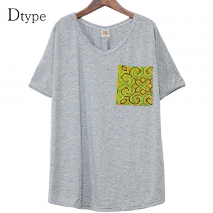 エスニック tシャツ カットソー モン族 刺繍 ポケット Vネックアジアンファッション エスニックファッション