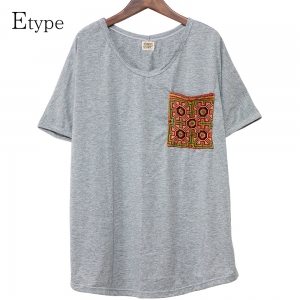 エスニック tシャツ カットソー モン族 刺繍 ポケット Vネックアジアンファッション エスニックファッション