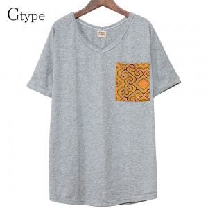 エスニック tシャツ カットソー モン族 刺繍 ポケット Vネックアジアンファッション エスニックファッション