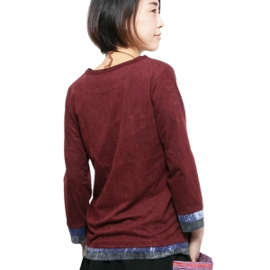 エスニック 長袖Tシャツ ストーンウォッシュ ロンT トップス レディース アジアン ファッション 無地 シンプル レイヤード