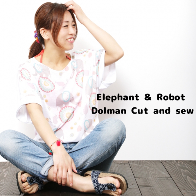 ゾウさん&ロボットプリント ドルマンカットソー Tシャツ
