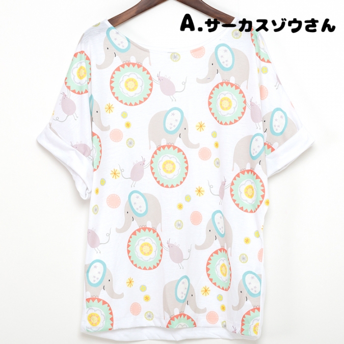 ゾウさん&ロボットプリント ドルマンカットソー Tシャツ