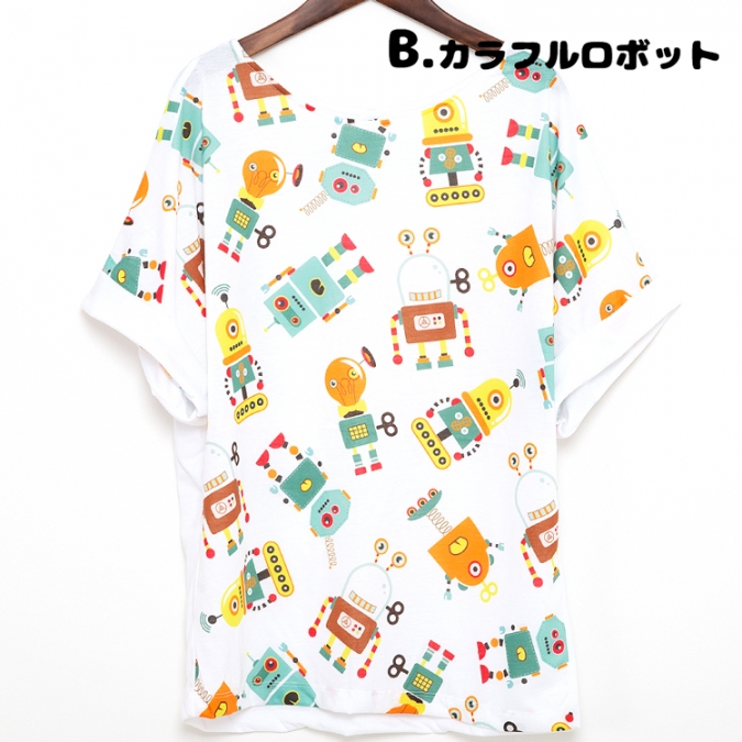 ゾウさん&ロボットプリント ドルマンカットソー Tシャツ