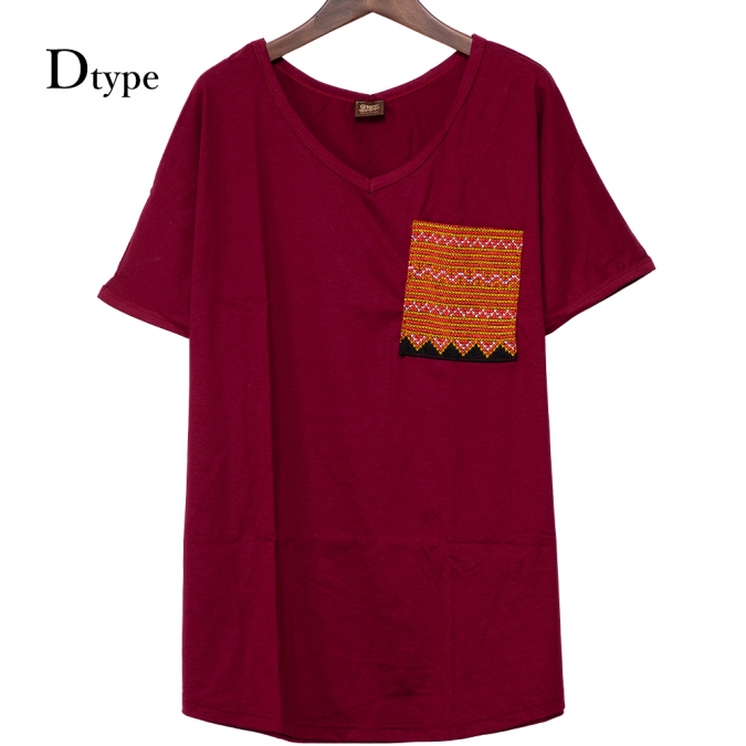 エスニック tシャツ カットソー モン族 刺繍 ポケット Vネックアジアンファッション エスニックファッション
