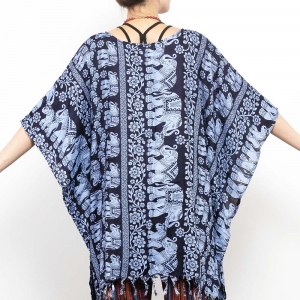 エスニック ポンチョ レディース ゾウ プリント 夏 コーデ アジアン ファッション 大きいサイズ かわいい