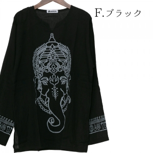 エスニック シャツ メンズ レディース エスニックファッション アジアンファッション 春 夏 秋 ガネーシャ 大きいサイズ 柄シャツ クルタ シンプル