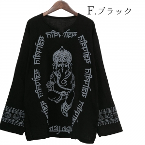 エスニック シャツ 長袖 メンズ レディース エスニックファッション アジアンファッション ガネーシャ ヒンディー ゆったり 大きいサイズ 春 夏 秋 柄シャツ クルタ 定番