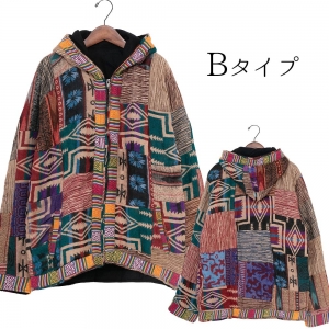 エスニック アウター パーカー ジップアップ パッチワーク 起毛 フリース レディース メンズ 冬 あったか ペイズリー ジャケット アジアン