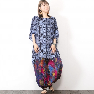 エスニック パンツ ロング アラジンパンツ パッチワーク レディース アジアン ファッション 大きいサイズ 涼しい 刺繍 コットン
