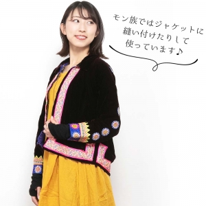 エスニック ワッペン 2枚セット 直径3.7cm アップリケ モン族 刺繍ワッペン アジアン雑貨 手芸 手芸用品 ハンドメイド 手作り かわいい
