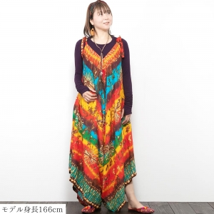 エスニック タイダイ サロペット プリント レディース 春 夏 楽ちん 大きいサイズ アジアン おしゃれ かわいい ゆったり カラフル