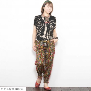 エスニック ロングパンツ 裾シャーリング ジョガーシルエット レディース ファッション アジアン ゆったり おしゃれ 楽ちん