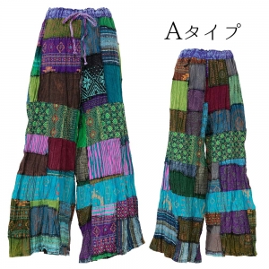 ワイドパンツ ロングパンツ レディース パッチワーク エスニック アジアン コーデ きれいめ 夏 春 ファッション おしゃれ かわいい イージーパンツ