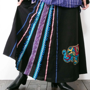 スカート ロング エスニック ゾウ 刺繍 アジアン レディース ファッション ボトム 大人 おしゃれ かわいい 40代 女性