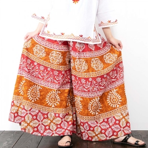 ワイドパンツ エスニック ブロックプリント ロングパンツ ワイドフレア アジアン レディース ファッション ボトム おしゃれ かわいい 40代 女性 大人っぽい インド