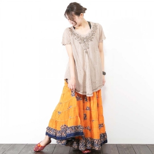 ブラウス 半袖 刺繍 インド プルオーバー トップス レディース エスニック アジアン ファッション ボヘミアン 夏 薄手 半そで シンプル
