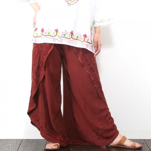 エスニック パンツ ロングパンツ ワイドパンツ ラップパンツ 刺繍 レディース アジアン ファッション 春 夏 おしゃれ 大人っぽい かわいい カッコいい 涼しい
