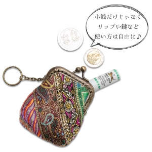 小銭入れ がま口 かわいい インド刺繍リボン ハンドメイド コインケース マチ付き エスニック アジア雑貨 プレゼント ギフト