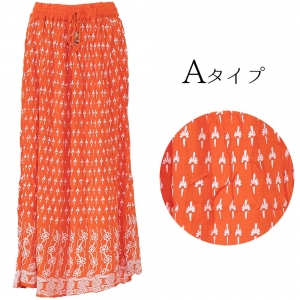 エスニック ロングスカート レディース 楊柳 レーヨン インド プリント 涼感 涼しい 春 夏 ボヘミアン 体型カバー 軽やか