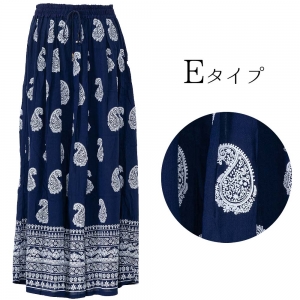 エスニック ロングスカート レディース 楊柳 レーヨン インド プリント 涼感 涼しい 春 夏 ボヘミアン 体型カバー 軽やか