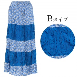 カットワークレース ティアード ロングスカート エスニック コットン ナチュラル ふんわり Aライン マキシ丈 夏 レディース 涼しい 涼感