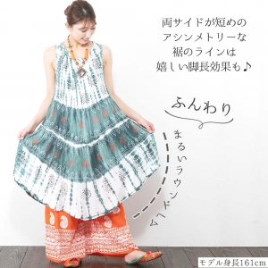 タイダイ×ストーンウォッシュ 刺繍入り ペイズリー ブロックプリント ワンピース レディース 春 夏 涼感 チュニック丈 エスニック アジアン ファッション