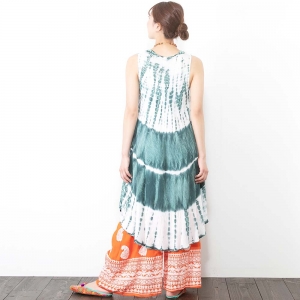 タイダイ×ストーンウォッシュ 刺繍入り ペイズリー ブロックプリント ワンピース レディース 春 夏 涼感 チュニック丈 エスニック アジアン ファッション