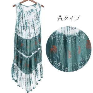 タイダイ×ストーンウォッシュ 刺繍入り ペイズリー ブロックプリント ワンピース レディース 春 夏 涼感 チュニック丈 エスニック アジアン ファッション