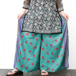 エスニック ワイドパンツ ペイズリー シルク混 シワになりにくい リラックスパンツ レディース ファッション 春 夏 アジアンスタイル インド 軽い 涼しい 薄手