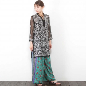 エスニック ワイドパンツ ペイズリー シルク混 シワになりにくい リラックスパンツ レディース ファッション 春 夏 アジアンスタイル インド 軽い 涼しい 薄手