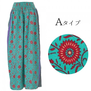 エスニック ワイドパンツ ペイズリー シルク混 シワになりにくい リラックスパンツ レディース ファッション 春 夏 アジアンスタイル インド 軽い 涼しい 薄手