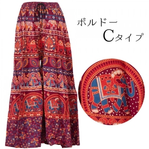 インド綿 ワイドパンツ エスニック プリント ロングパンツ ワイドフレア アジアン レディース おしゃれ かわいい スカート見え