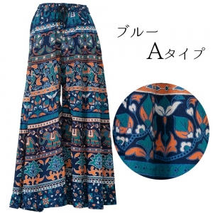 インド綿 ワイドパンツ エスニック プリント ロングパンツ ワイドフレア アジアン レディース おしゃれ かわいい スカート見え