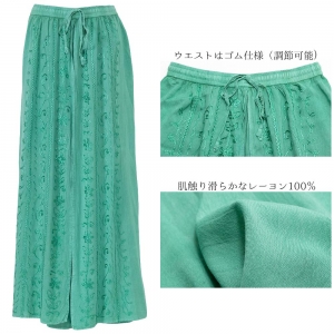 ラップパンツ 刺繍 ワイドパンツ レーヨン 涼感 エスニック パンツ ロングパンツ レディース アジアン ファッション 春 夏 おしゃれ 涼しい