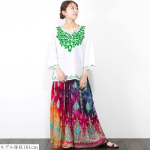 タイダイ スパンコール刺繍 ロングスカート レーヨン 楊柳 エスニック 夏 涼しい レディース インド カラフル フェス リゾート