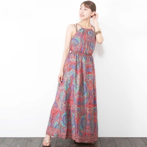ペイズリープリント ロングワンピース キャミワンピース フレア 春 夏 エスニック リゾート フェスコーデ レディース ボヘミアン ヒッピー