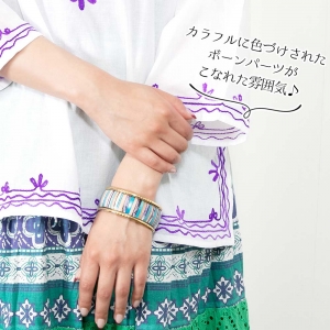 エスニックブレスレット 3連 ブラス製 インド ナチュラル素材 アジアンアクセサリー レディース 夏 フェス アクセサリー ボヘミアン ダンス ステージ衣装