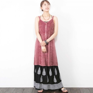 インド刺繍キャミソールチュニック ワンピース風 フロントボタン レーヨン素材 涼しい 涼感 エスニック レディース 夏コーデ