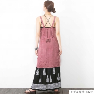 インド刺繍キャミソールチュニック ワンピース風 フロントボタン レーヨン素材 涼しい 涼感 エスニック レディース 夏コーデ