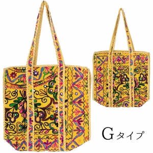 カシミール刺繍 トートバッグ 横45×縦38×マチ15cm ファスナー付き エスニック大判サイズ 1点もの ハンドメイド キルティングバッグ