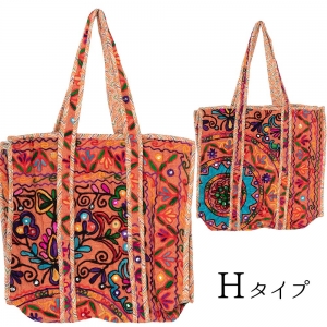 カシミール刺繍 トートバッグ 横45×縦38×マチ15cm ファスナー付き エスニック大判サイズ 1点もの ハンドメイド キルティングバッグ