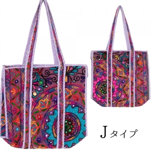 カシミール刺繍 トートバッグ 横45×縦38×マチ15cm ファスナー付き エスニック大判サイズ 1点もの ハンドメイド キルティングバッグ