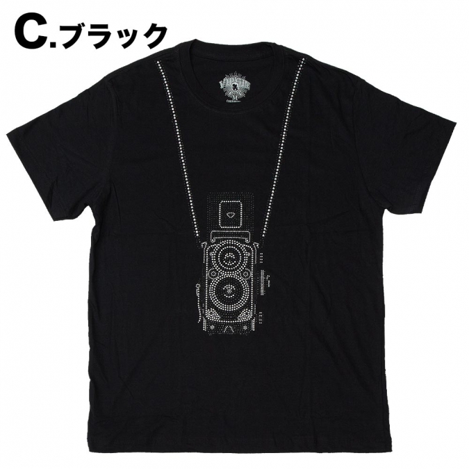 tシャツ ラインストーン メンズ レディース 半袖Tシャツ 黒 ブラックカメラ レトロ かわいい おしゃれ おもしろTシャツ ロックTシャツ