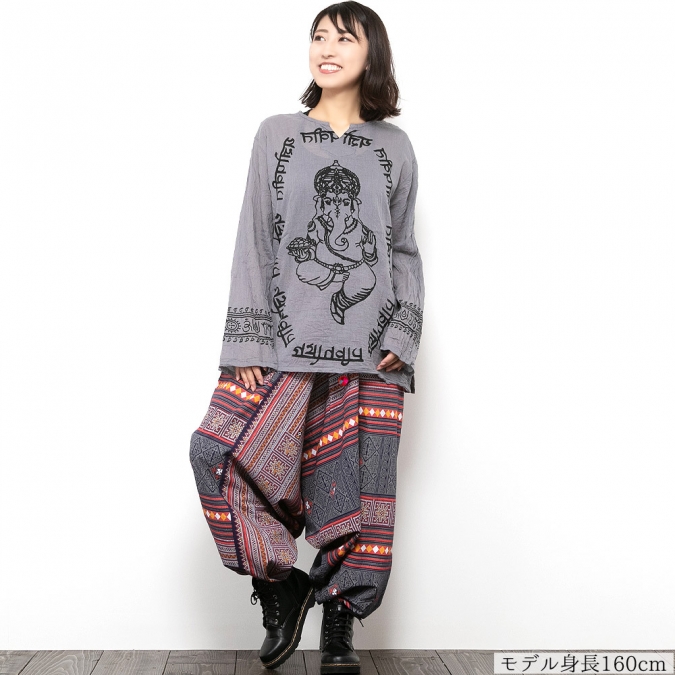 エスニック シャツ 長袖 メンズ レディース エスニックファッション アジアンファッション ガネーシャ ヒンディー ゆったり 大きいサイズ 春 夏 秋 柄シャツ クルタ 定番