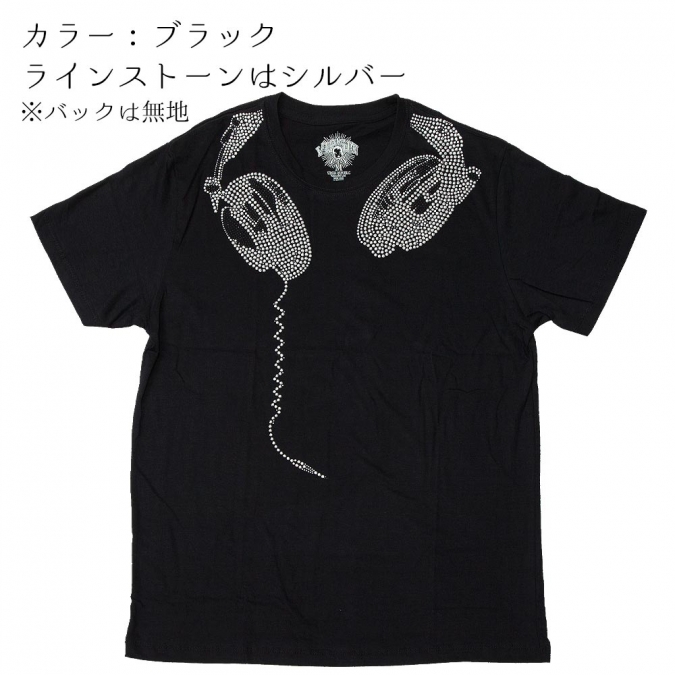 tシャツ ラインストーン メンズ レディース 半袖Tシャツ 黒 ブラック ヘッドフォン かわいい おしゃれ おもしろTシャツ ロックTシャツ