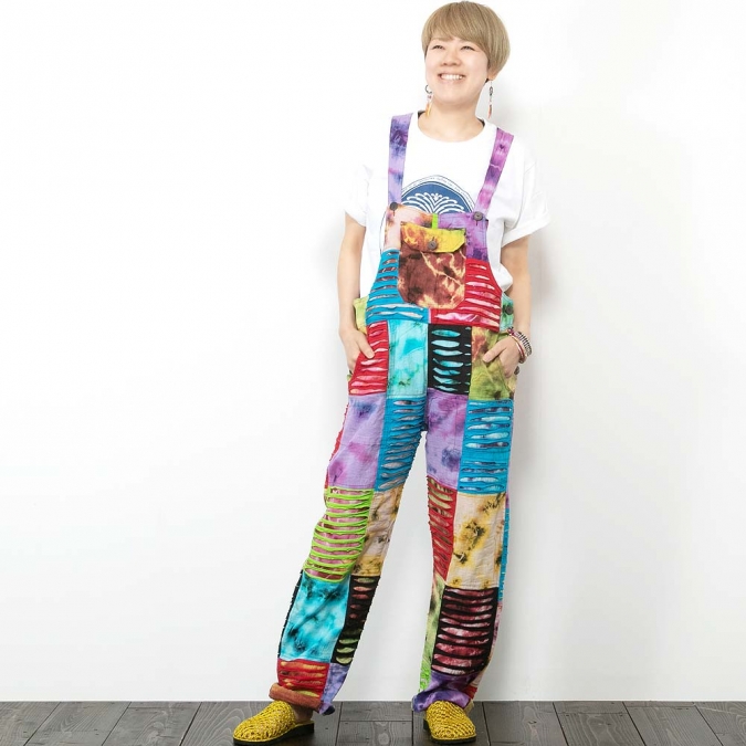 サロペット パンツ タイダイ オーバーオール メンズ レディース 男女兼用 エスニック アジアン ファッション 大きいサイズ おしゃれ かわいい