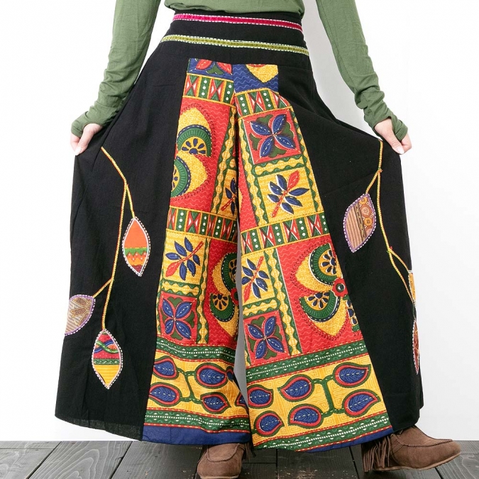 ワイドパンツ エスニック 刺繍 ロングパンツ アジアン レディース ファッション ボトム おしゃれ かわいい 40代 女性 インド