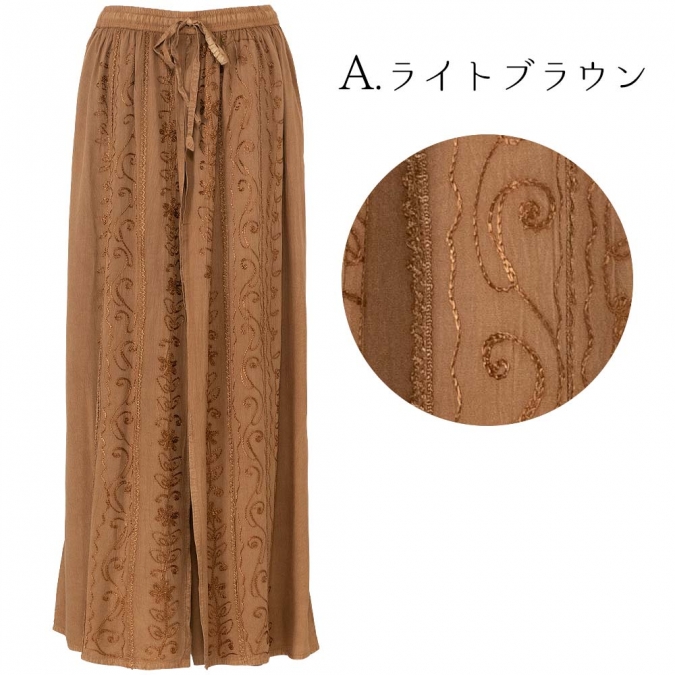 ラップパンツ 刺繍 ワイドパンツ レーヨン 涼感 エスニック パンツ ロングパンツ レディース アジアン ファッション 春 夏 おしゃれ 涼しい
